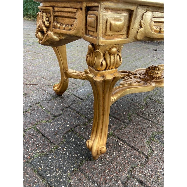 1950s French Gilt Beech Off-White Leather Bench For Sale - Image 4 of 16