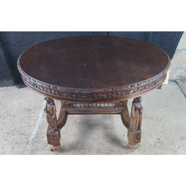 Antique French Breton Brittany Maritime Figural Carved Chestnut Dining Table For Sale - Image 6 of 16
