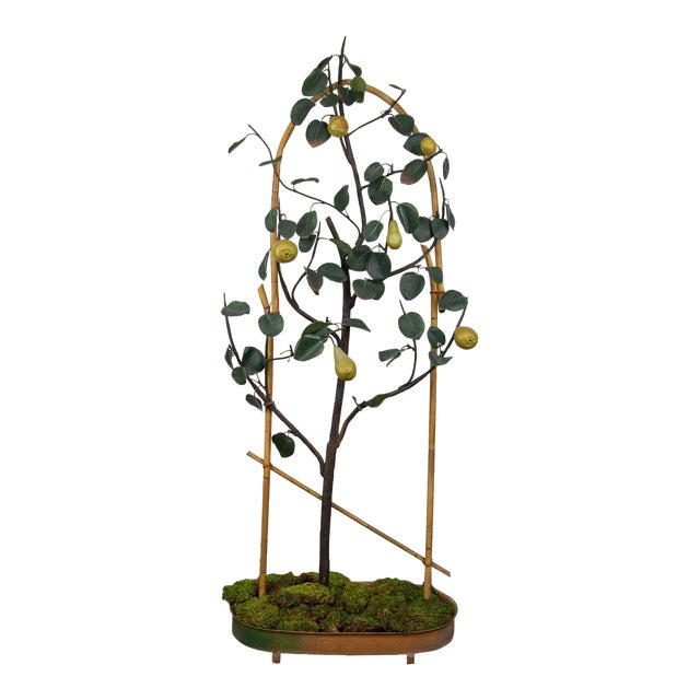 Mid 20th Century Wrought Iron and Tôle Peinte Pear Tree and Faux Bamboo Trellis For Sale