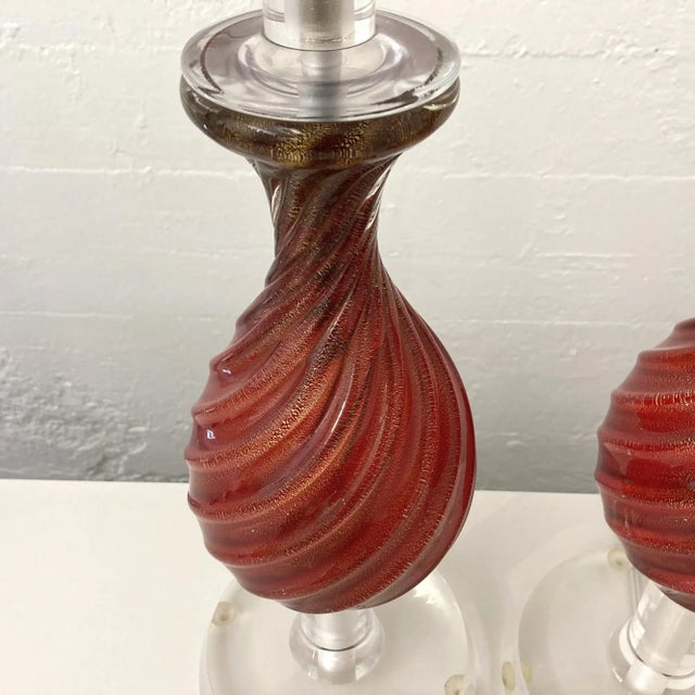 Red Mid 20th Century Red Italian Murano Glass Table Lamps - Set of 2 For Sale - Image 8 of 11