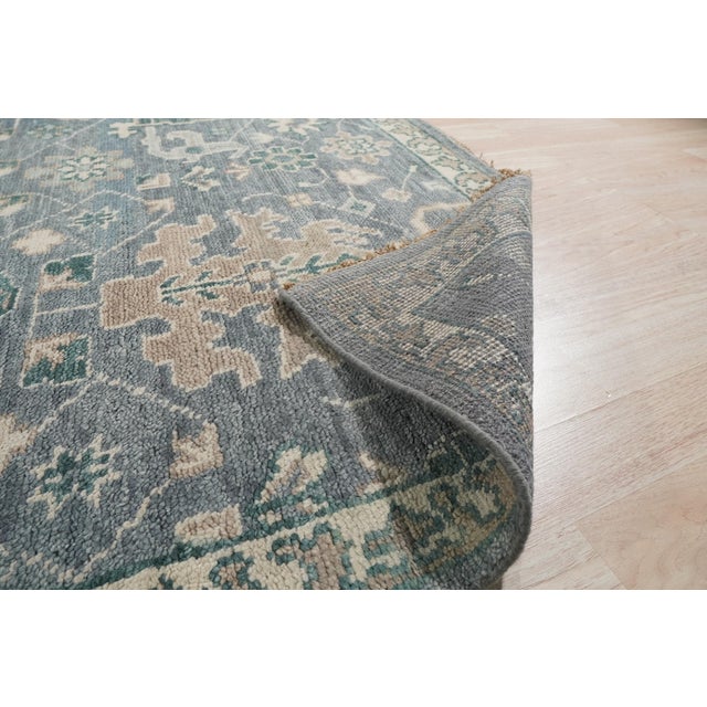 Contemporary 10x14 Oushak Blue Traditional Geometric Hand Knotted Wool Carpet Rug For Sale - Image 3 of 6