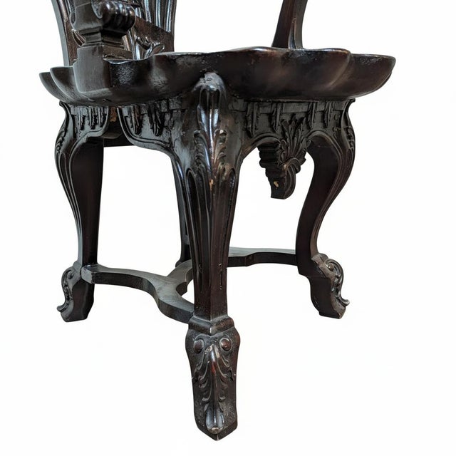 Vintage Hand Carved Solid Wood Unique Side Arm Chair For Sale In Houston - Image 6 of 8