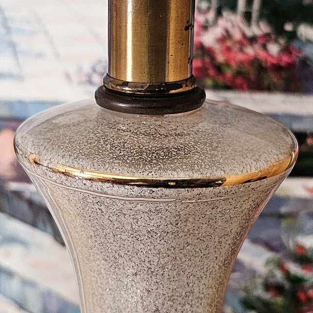 Mid 20th Century Pair of Vintage White Crackle-Glaze Table Lamps With Pleated Shades – 35” For Sale - Image 13 of 18