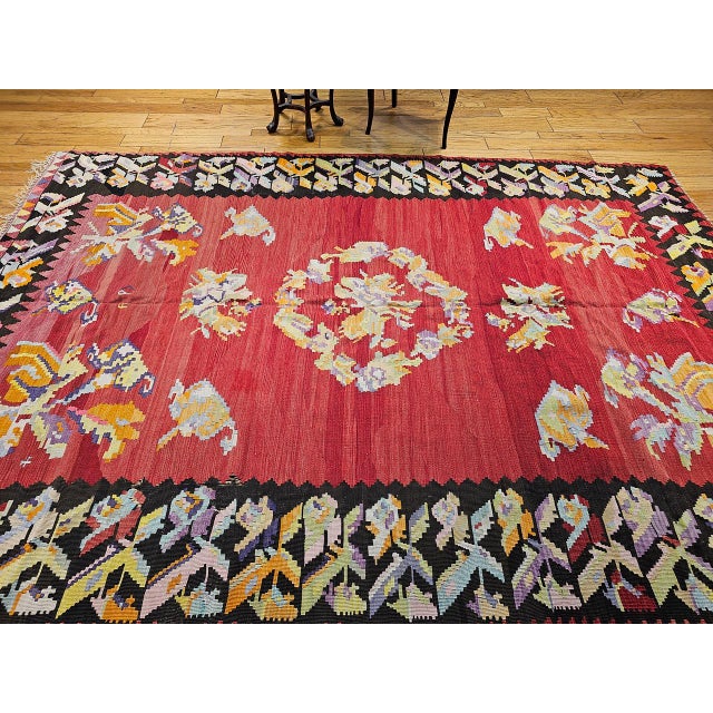 Vintage Caucasian Karabagh Kilim, Handwoven Floral Pattern, Red & Black, 7x10 For Sale - Image 11 of 12