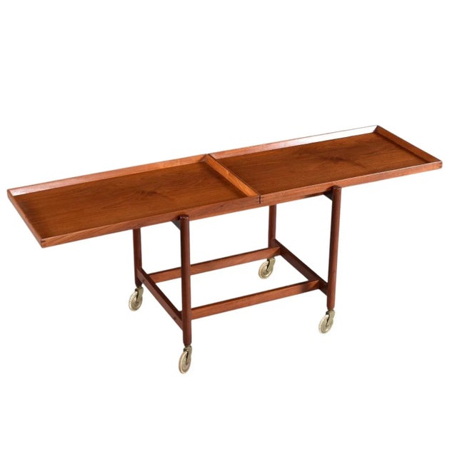 Wood Refinshed Poul Hundevad for Vamdrup Danish Expanding Teak Bar Cart For Sale - Image 7 of 12
