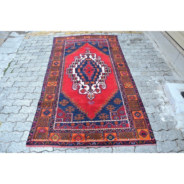 Hand-knotted Vintage Red Area Rug For Sale - Image 11 of 11