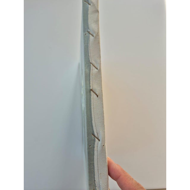 Blue Vintage Original Painting on Canvas Floral Blue White Green Unframed Signed For Sale - Image 8 of 8