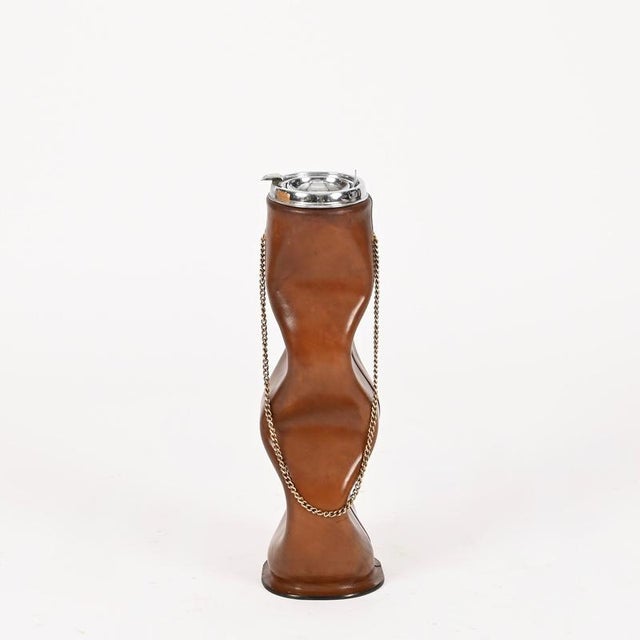 Mid-Century Pleated Leather and Brass Floor Ashtray from Nova Tecno, Italy, 1960s For Sale - Image 13 of 17