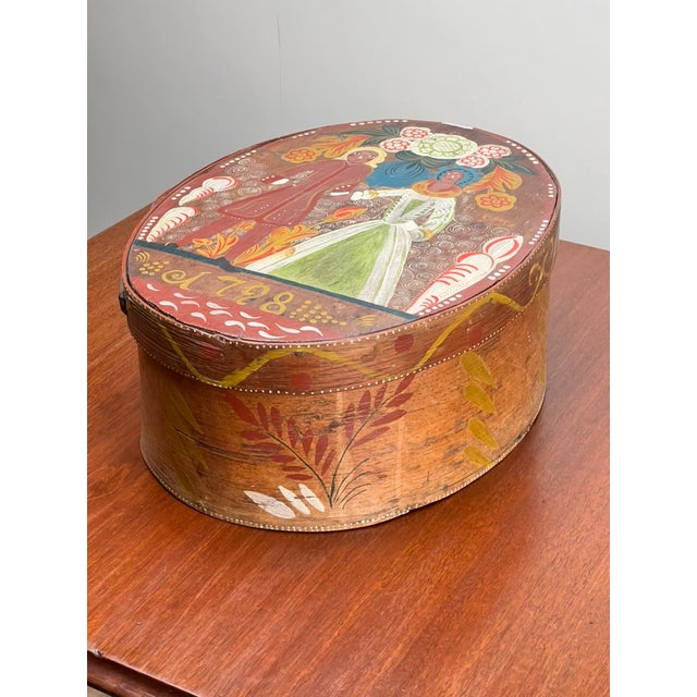 Mid-Century Modern Antique Swedish Polychrome Painted Marriage Box Dated 1798 For Sale - Image 3 of 10