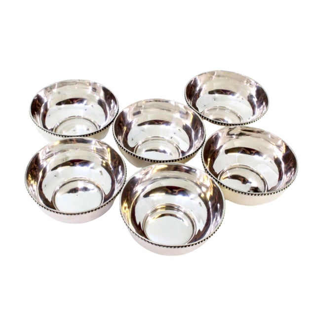 Metal Silver Washbasins with Pearly Edges, Set of 6 For Sale - Image 7 of 7