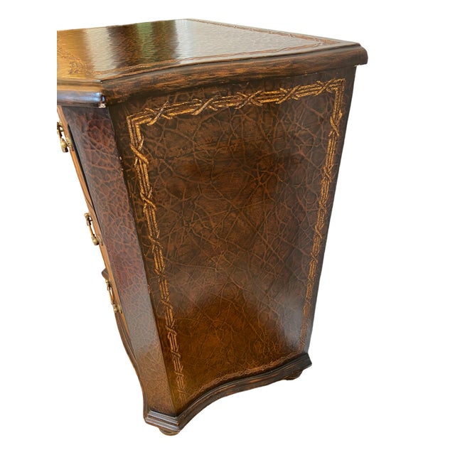 Early 2000s Regency Style 3-Drawer Chest, Black With Embossed Faux Leather & Gold Detail For Sale - Image 4 of 10