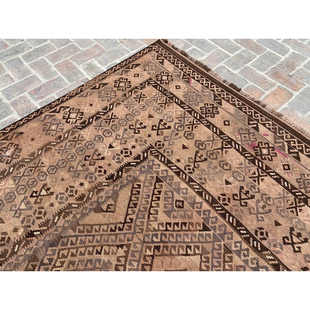 Islamic Afghan Maliki Kilim Area Rug, Handwoven Wool, 8x10, Camel & Brown For Sale - Image 3 of 11