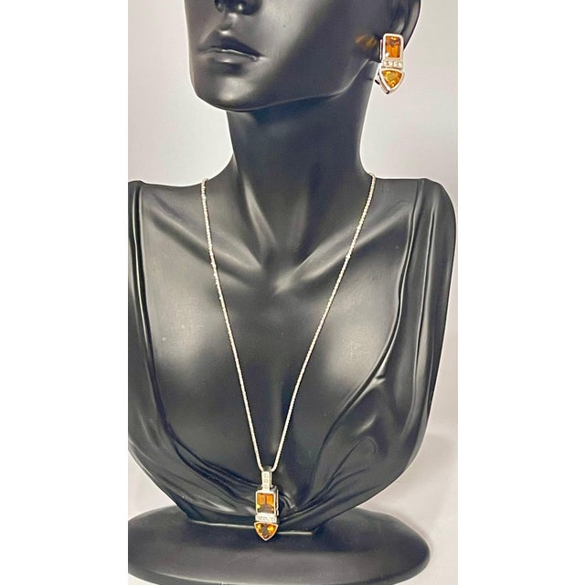 28 Carat Citrine & Diamond Pendant & Matching Earrings 14 Karat Gold Chain Set For Sale - Image 9 of 18