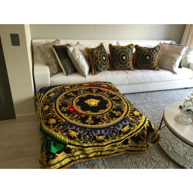 2010s Italian Gold/Black Velvet Throw Made From Upholstery Fabric For Sale - Image 5 of 12