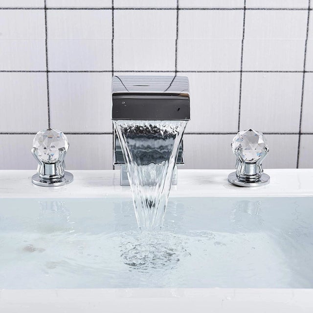 2020s Chrome Widespread Waterfall Bathroom Sink Faucet 2 Handle 3Hole Basin Mixer Tap For Sale - Image 5 of 9