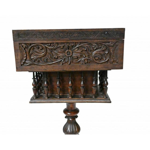 Padouk Wood Teapoy Finely Carved On An Elaborate Tri Form Base For Sale - Image 6 of 15