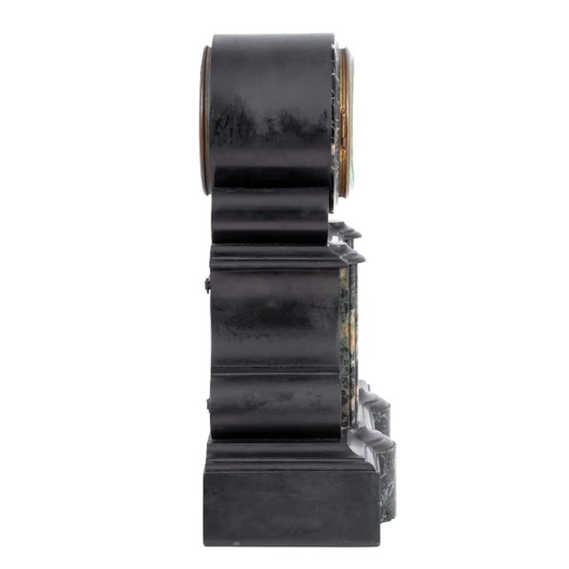 French French Black Sand Green Marble Mantel Clock For Sale - Image 3 of 4