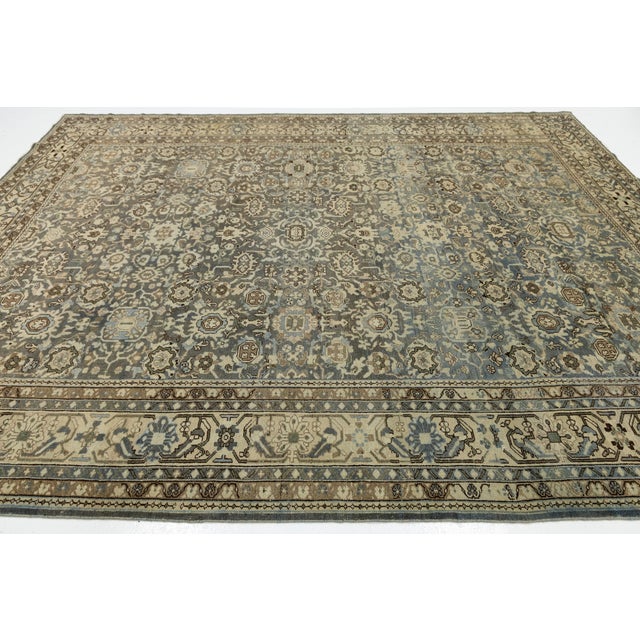 Ivory Antique Malayer Style Rug With Muted Slate, Charcoal, and Ivory Botanical Motif For Sale - Image 8 of 12