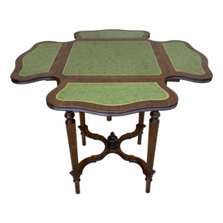 Mid 20th Century Game Table in Walnut with Green Leather For Sale