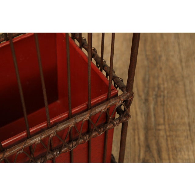 Mid 20th Century Vintage Wrought Iron Umbrella Stand with Red Liner For Sale - Image 5 of 18