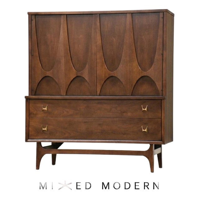 1960s Refinished Broyhill Brasilia Walnut Tall Mid Century Dresser For Sale