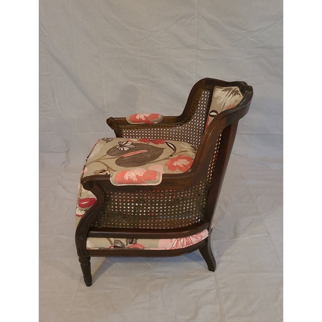 Contemporary Mid 20th Century Vintage Floral Cane Lounge Chair For Sale - Image 3 of 7