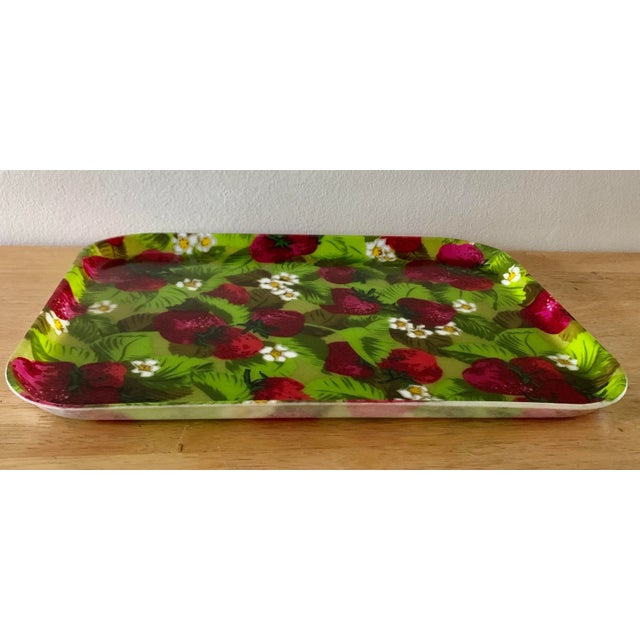 Shabby Chic Midcentury Strawberry Pattern Serving Party Tray For Sale - Image 3 of 10