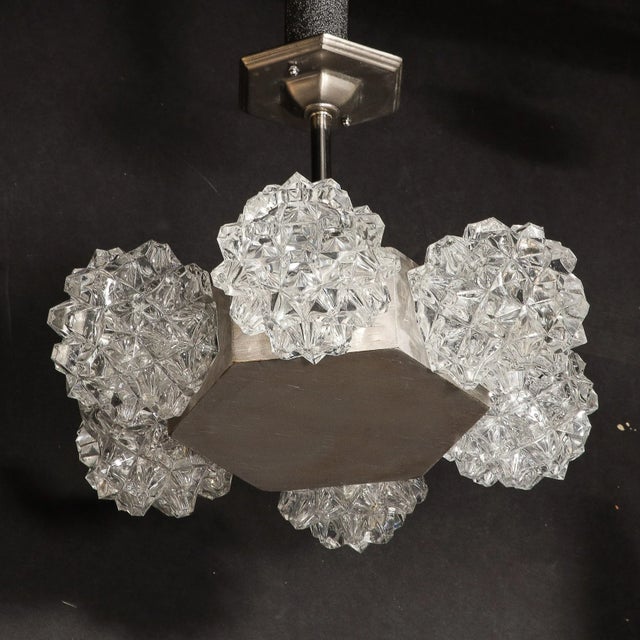 Mid-Century Hexagonal White Gold & Glass Shaded Chandelier by Kaiser Luchten For Sale - Image 9 of 11