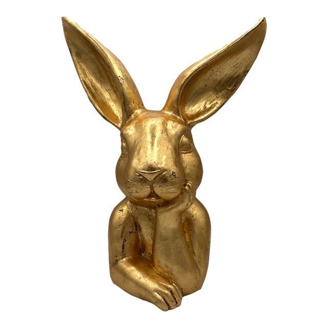 Hand Gilded Distressed Gold Easter Bunny Rabbit Tabletop Decor Sculpture Art For Sale