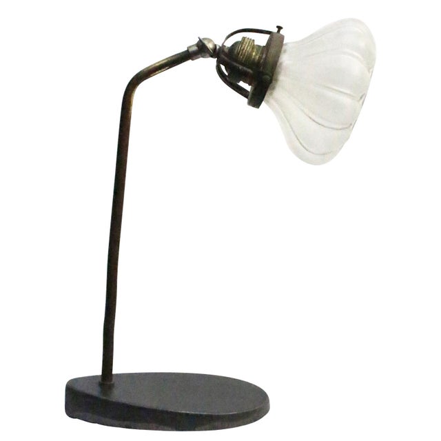 Art Deco French Cast Iron & Frosted Glass Desk Light, 1930s For Sale - Image 9 of 9