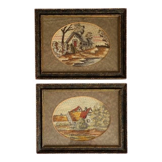 Set of 2 Antique Framed French Petit Point Needlework - Cottages For Sale