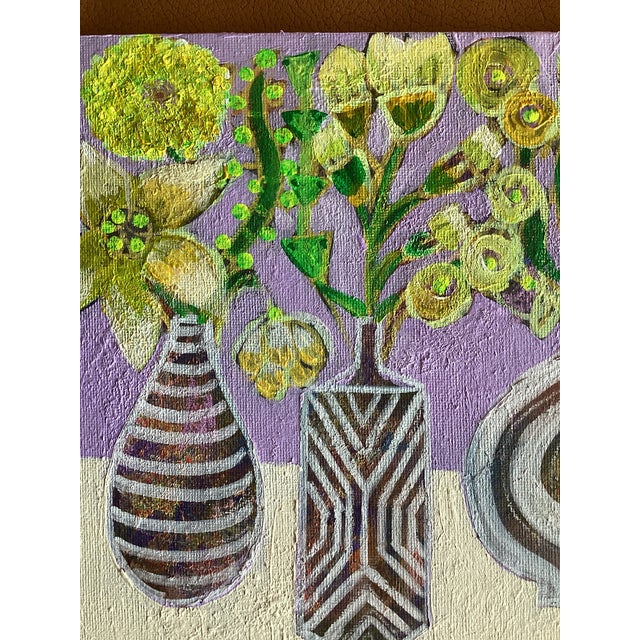 Original Abstract Floral Painting on Canvas Colorful Modern Still Life Vase Art For Sale - Image 4 of 5