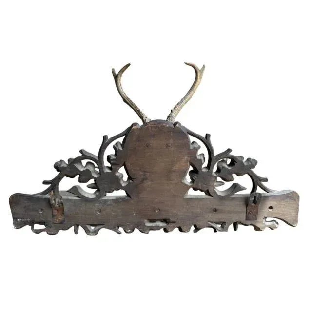 Cabin Early 20th Century Black Forest Wood Carved Antler Rack For Sale - Image 3 of 4