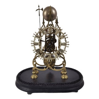 Antique English Skeleton Clock with Glass Dome, 1865 For Sale