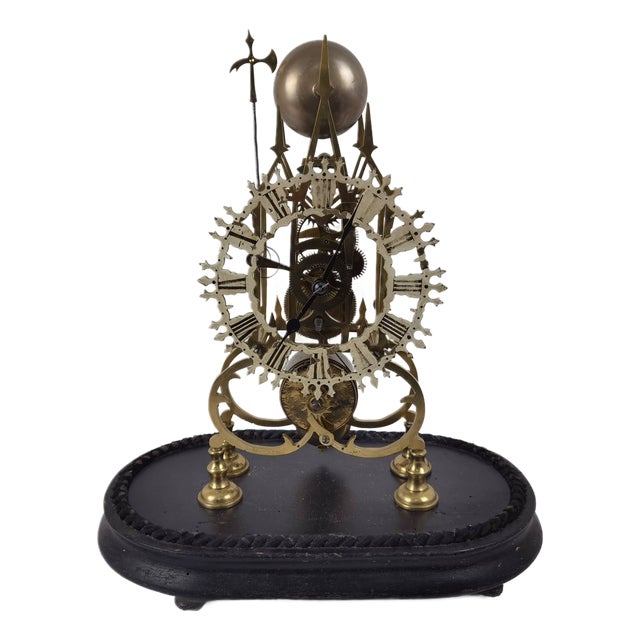 Antique English Skeleton Clock with Glass Dome, 1865 For Sale