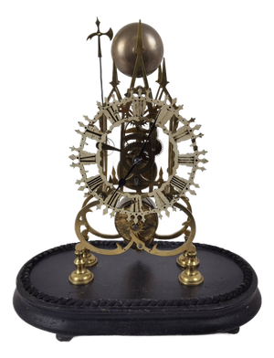 Antique English Skeleton Clock with Glass Dome, 1865