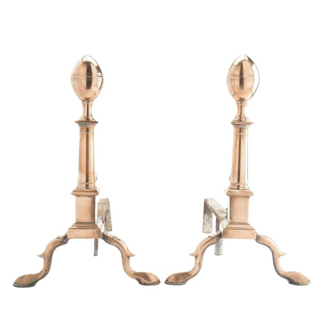 Boston Bell Metal Lemon Top Andirons With Matching Fire Tools, C. 1790 For Sale - Image 4 of 8