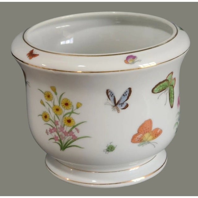 French Vintage Hand Painted Porcelain Colorful Floral Butterflies Jardiniere Planter For Sale - Image 3 of 8