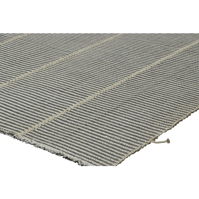Rug & Kilim’s Contemporary Kilim With White and Charcoal Textural Stripes For Sale In New York - Image 6 of 7