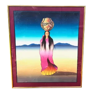 Original R C Gorman Signed Lithograph 'The Water Carrier', Framed