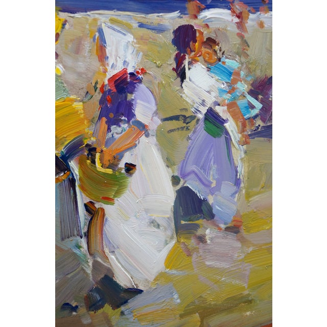 Wood Ventura Diaz ''Fisherman' Oil Painting Impressionist Seascape Beach Canvas 35" For Sale - Image 7 of 13