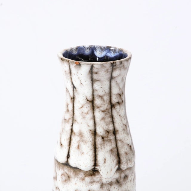 Mid-Century Modernist White and Earth Toned Ceramic Vase With Banded Detailing For Sale - Image 10 of 13
