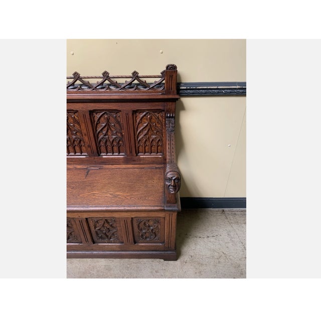 Brown Antique Neo-Gothic Chest Bench, 1880 For Sale - Image 8 of 14
