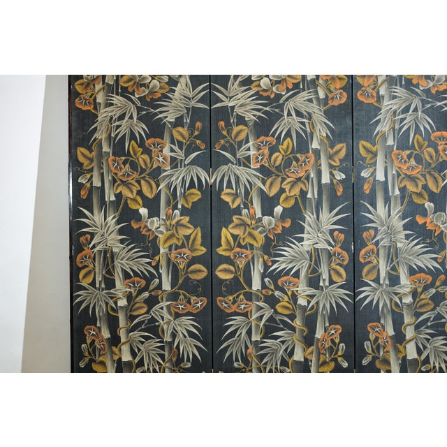 Vintage Chinese Four-Panel Screen with Bamboo and Floral Motifs For Sale - Image 10 of 18