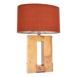 Large Burr Walnut and Chrome Table Lamp attributed to Oitoemponto, 2001 For Sale