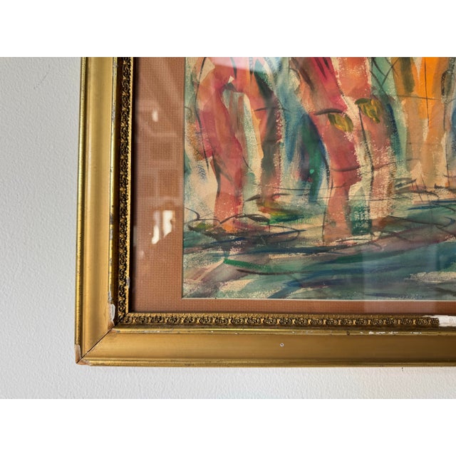 Red 1961 Virel Impressionist Abstract Watercolor Painting – Framed Under Glass/ Sold For Sale - Image 8 of 12