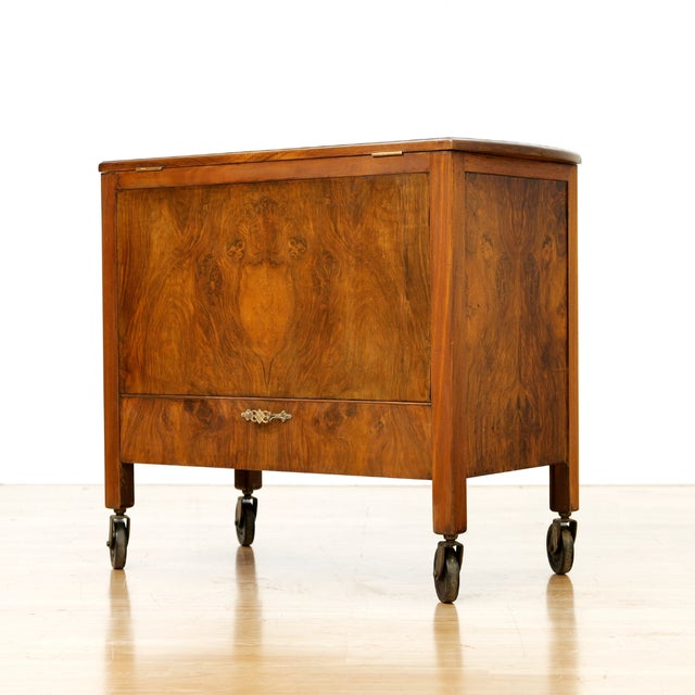 1950s British 'Pop-Up' Liquor Cabinet Bar Cart in Burl Wood For Sale - Image 11 of 15