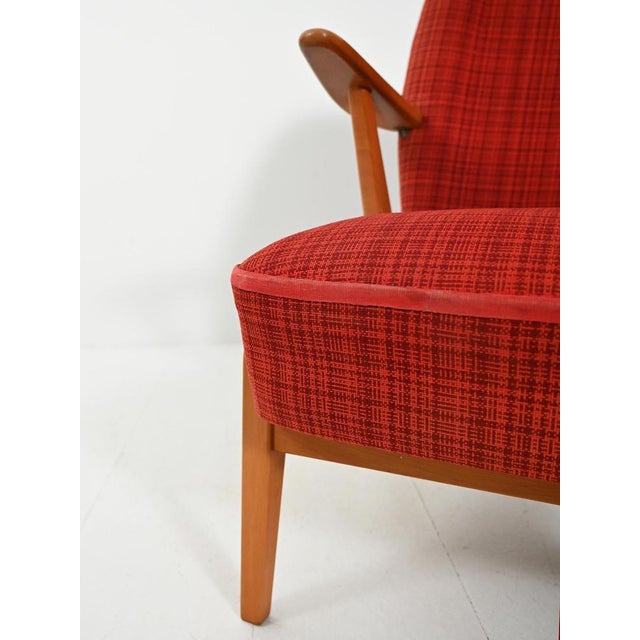 Scandinavian Armchair in Red Wool Upholstery, 1950s For Sale - Image 6 of 10