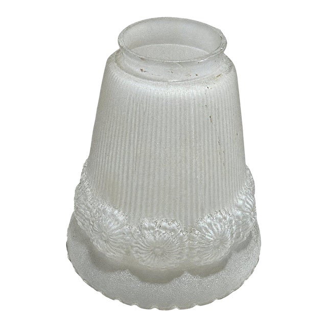 Vintage Traditional Style Frosted Floral Ribbed Bell Glass Shade | Chairish