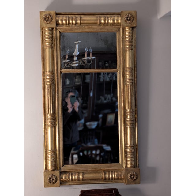 Traditional Large Federal Pier Mirror; Mid 19th Century; Beautiful Gilded Details For Sale - Image 3 of 8